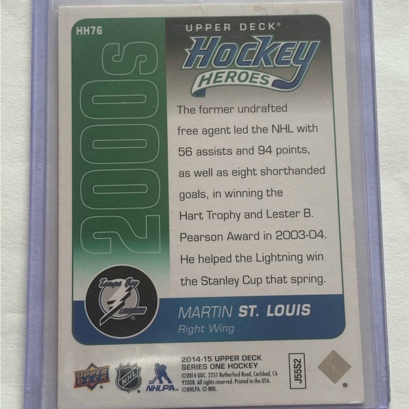 Martin St.Louis Upper Deck Hockey Heroes Card - Picture 3 of 3